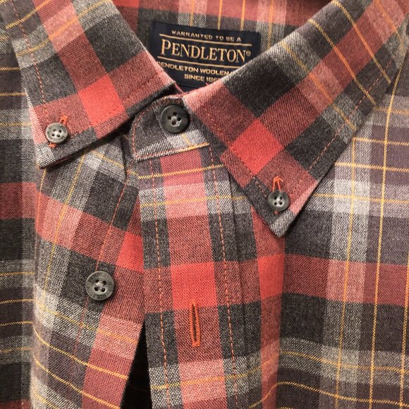 Pendleton Landry rust and gray plaid button up shirt, L - Picture 10 of 11